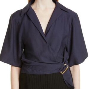 Vince XS Navy Side Buckle Wrap Top